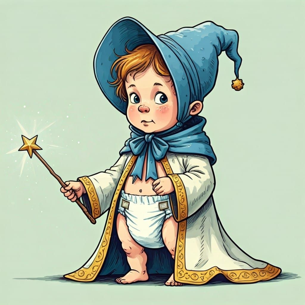 Whimsical Young Mage in Storybook Illustration Style