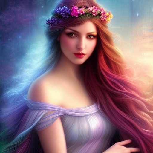 Rainbow Goddess: Ethereal Fantasy Digital Art