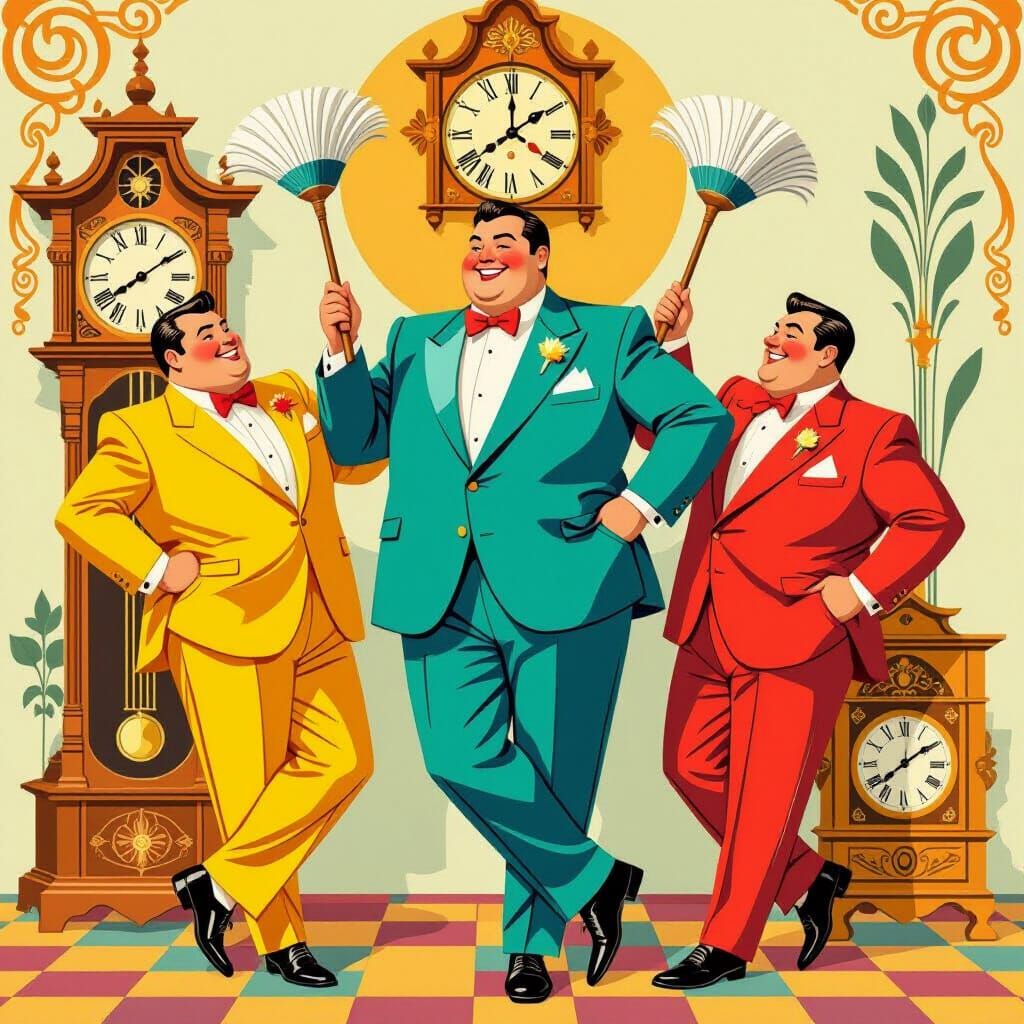 Dapper Men and Cuckoo Clocks in Art Nouveau Style