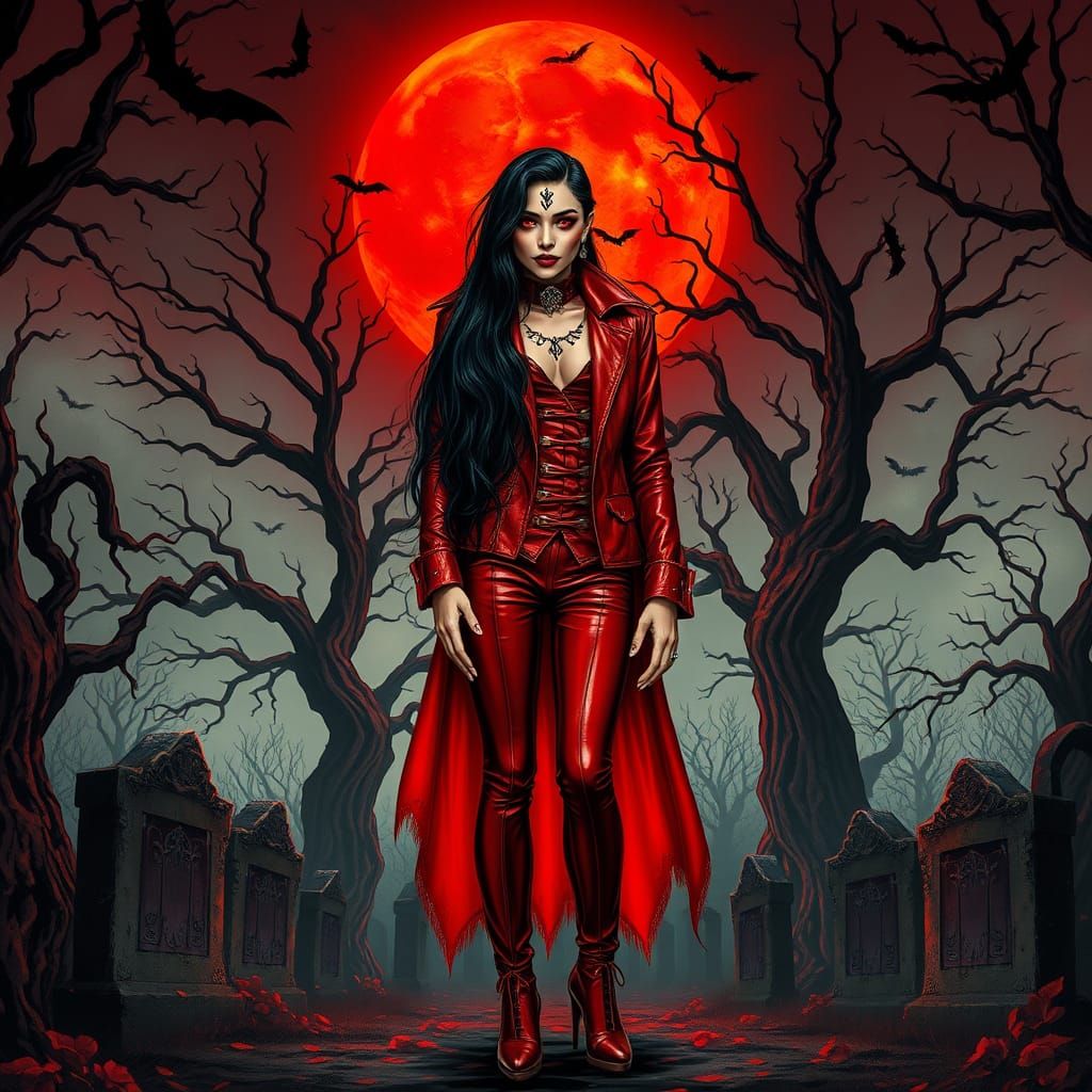 Gothic Vampire Goddess in Moonlit Thai Forest