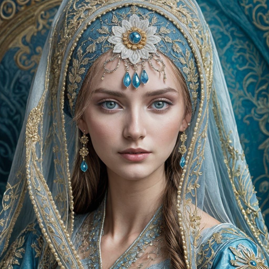 Tsarina Eudoxia in Blue Sarafan and Kokoshnik