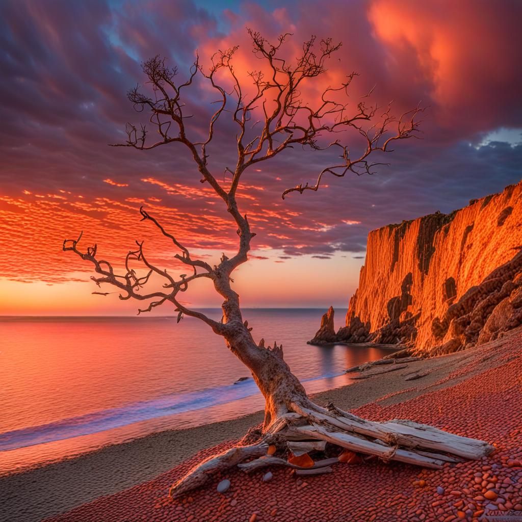 Coastal Sunset Panorama with Approaching Storm