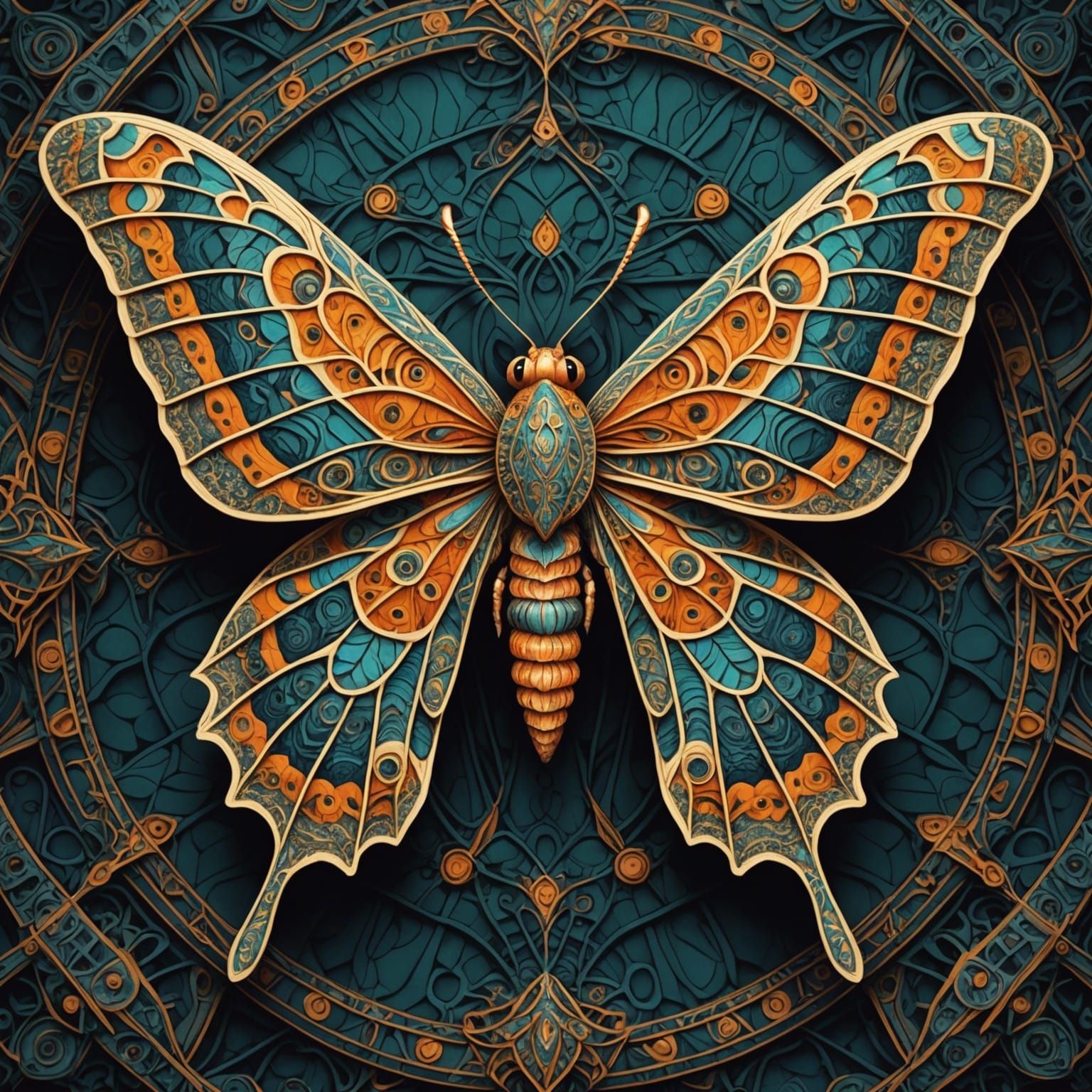 Abstract Geometric Moth with Fractal Patterns