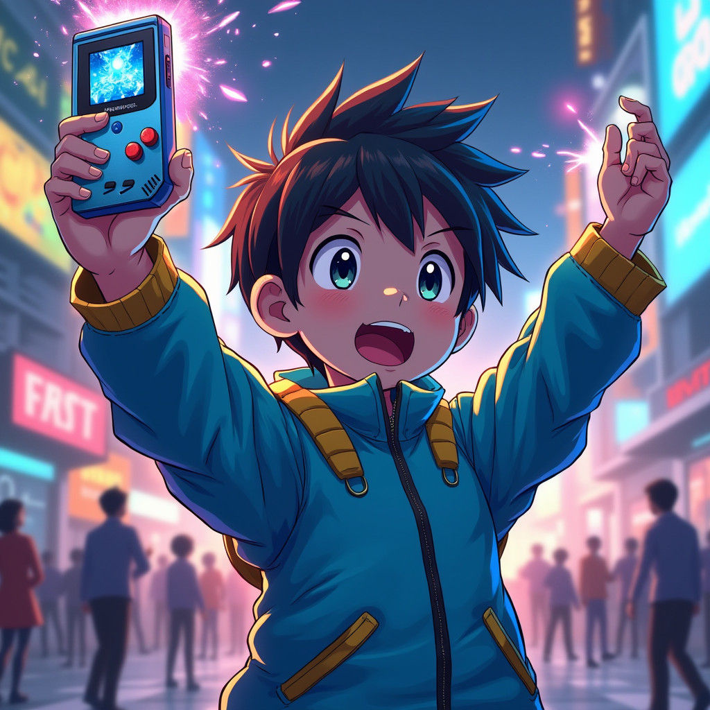 Anime Boy Game Master in Electric Manga Style