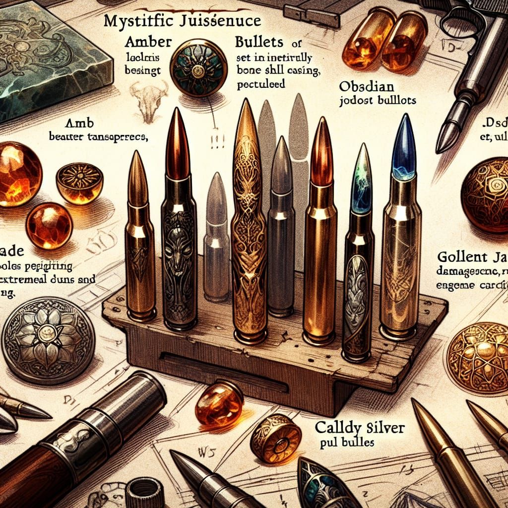 Mystical Bullets on Workbench in Horror Fantasy Style
