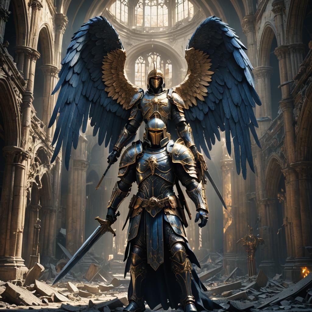 Archangel Michael in Gothic Cathedral: Hyperrealistic Digita...