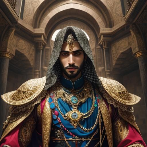 Arabian Prince in Golden Castle: Cinematic Portrait