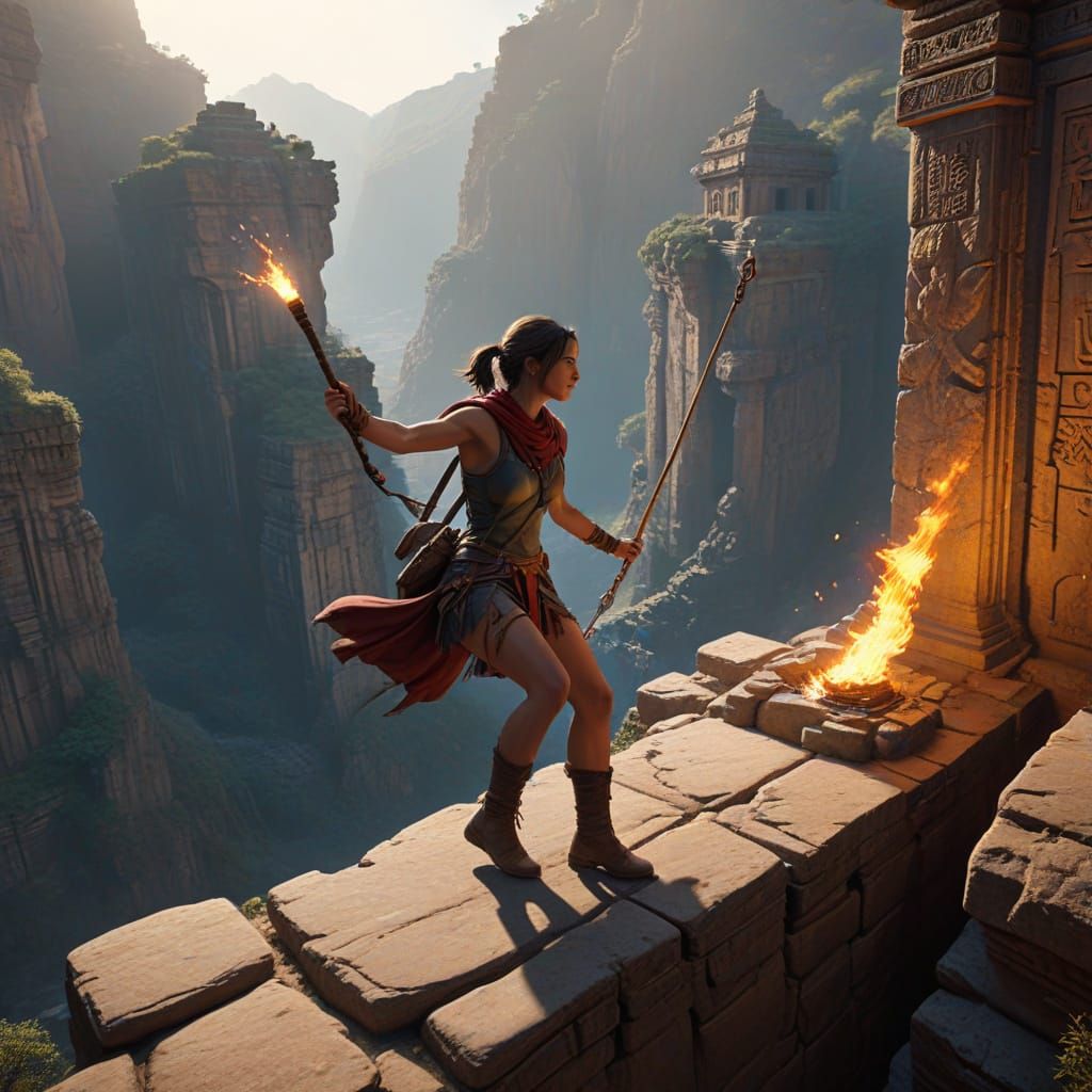 Female Adventurer at Forgotten Temple in 8K