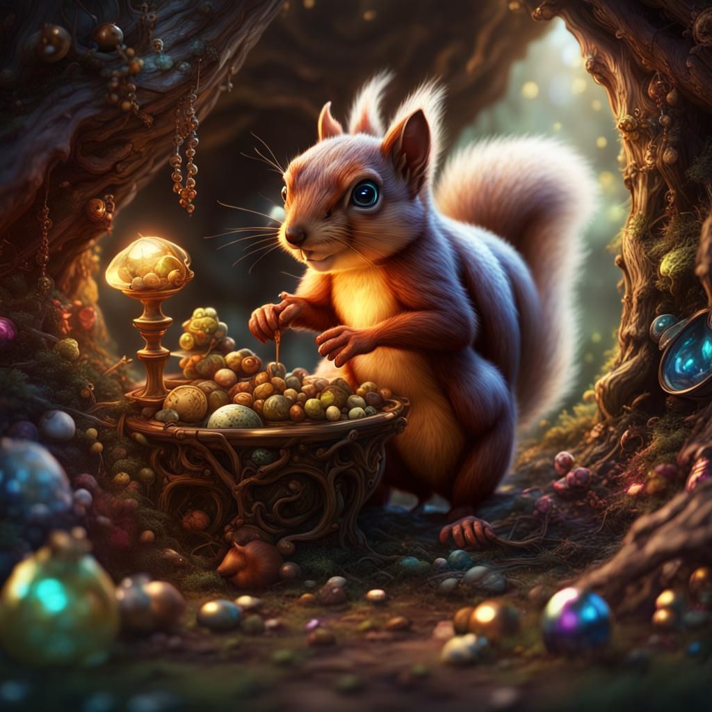Squirrel Organizes Shiny Objects: Fantasy Concept Art
