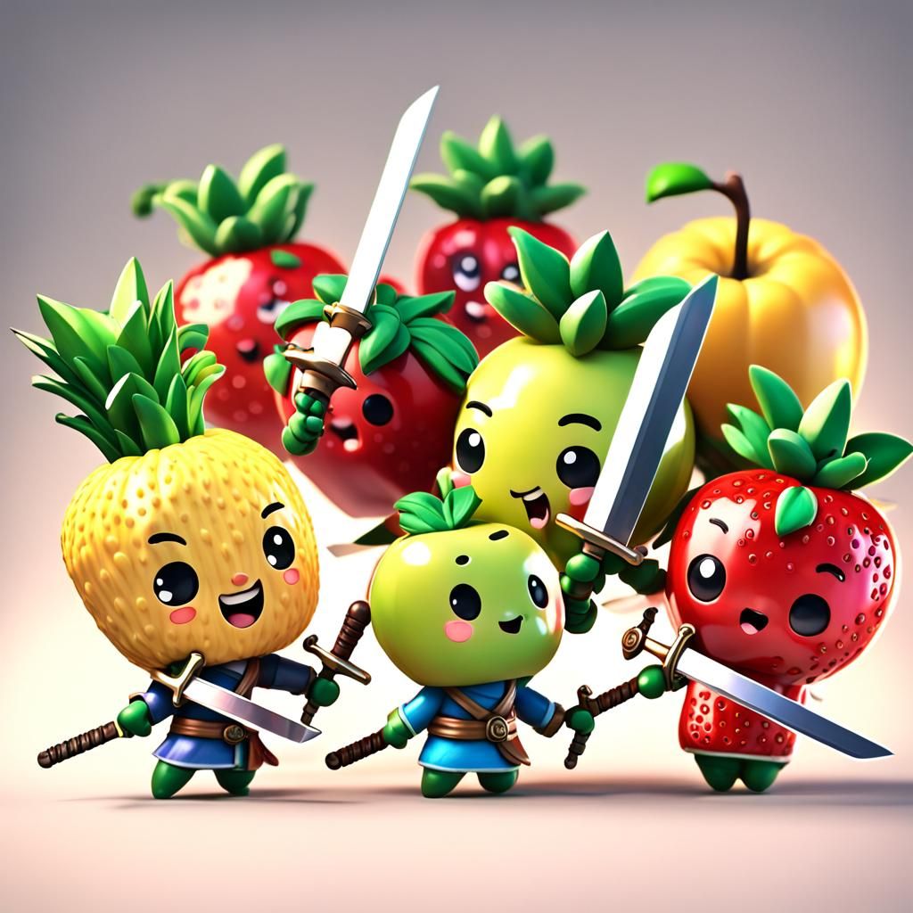 Kawaii style chibi fruit army