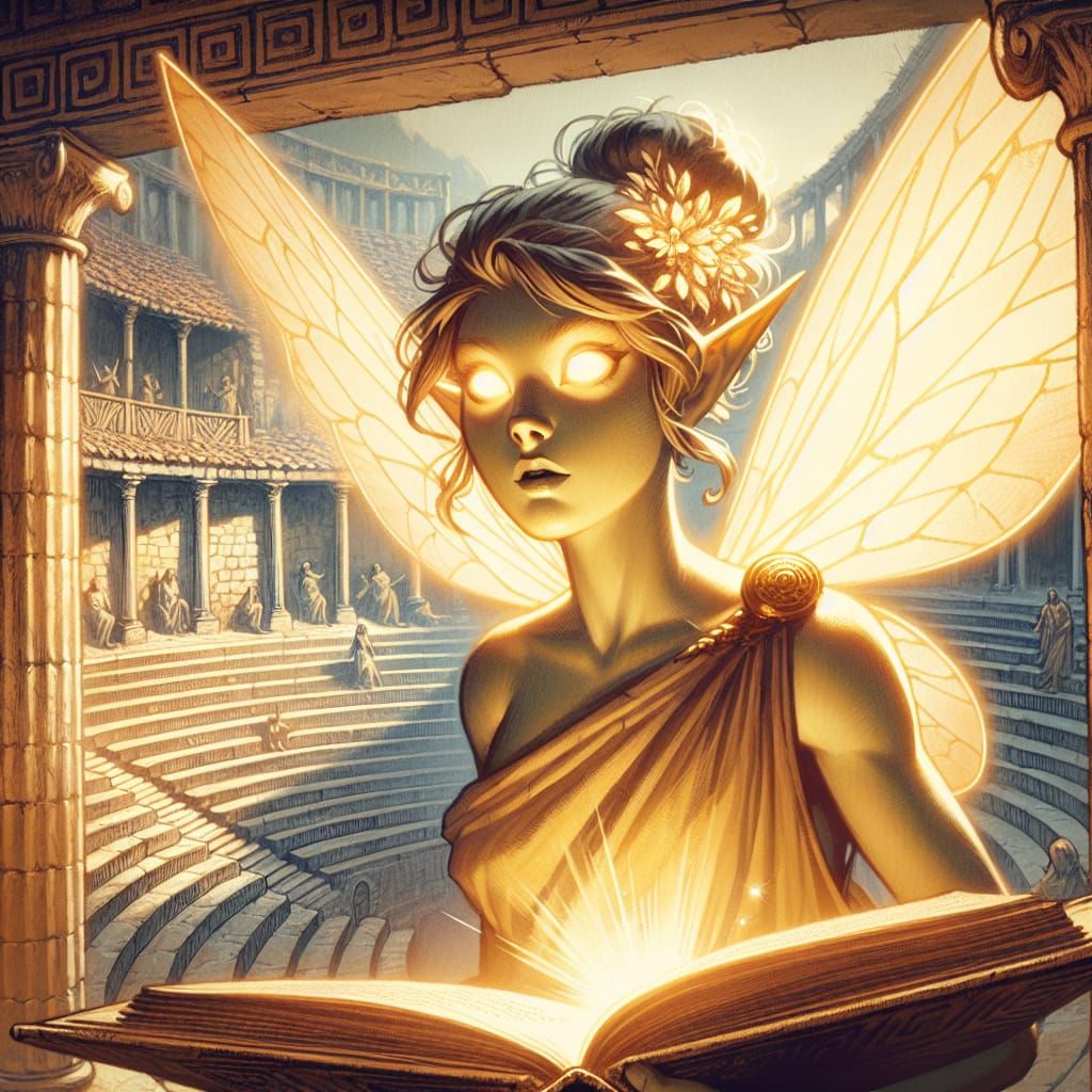Golden Fairy in Greek Amphitheater, D&D Fantasy