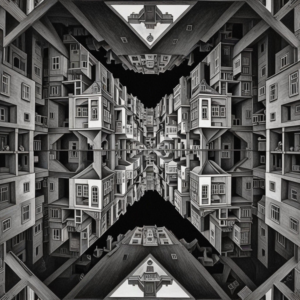 Surreal Cityscape with Upside-Down Buildings