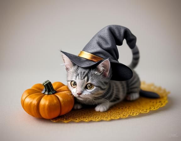 Adorable Kitten Witch in Watercolor Style