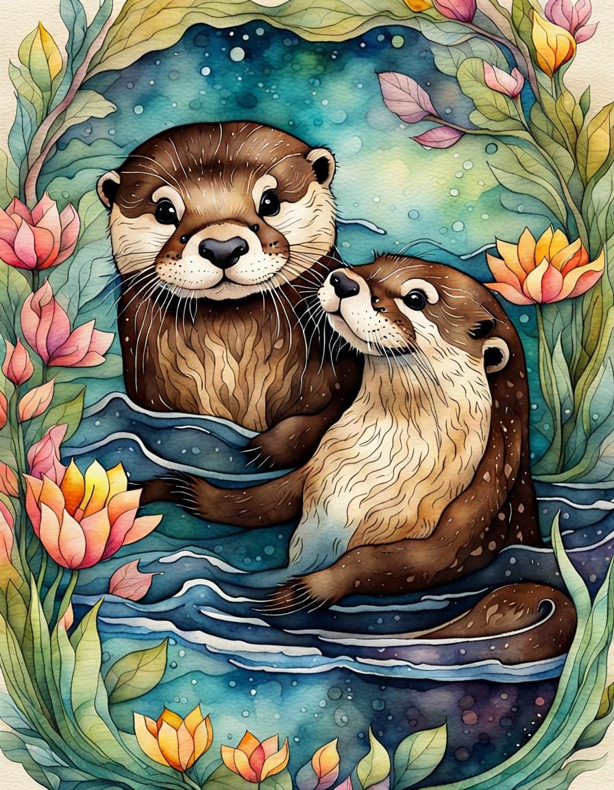 Adorable Otter in Watercolor Storybook Illustration