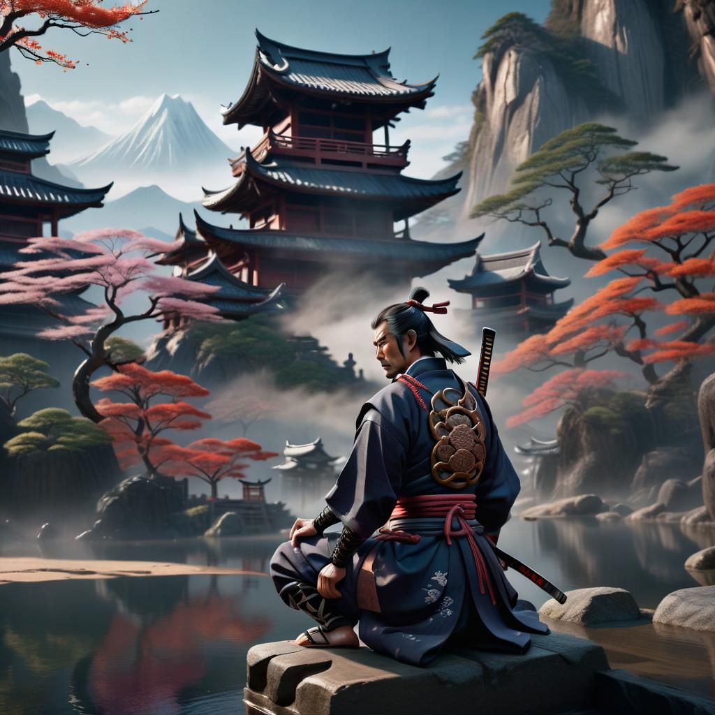 Samurai Contemplating His Past: A Matte Painting