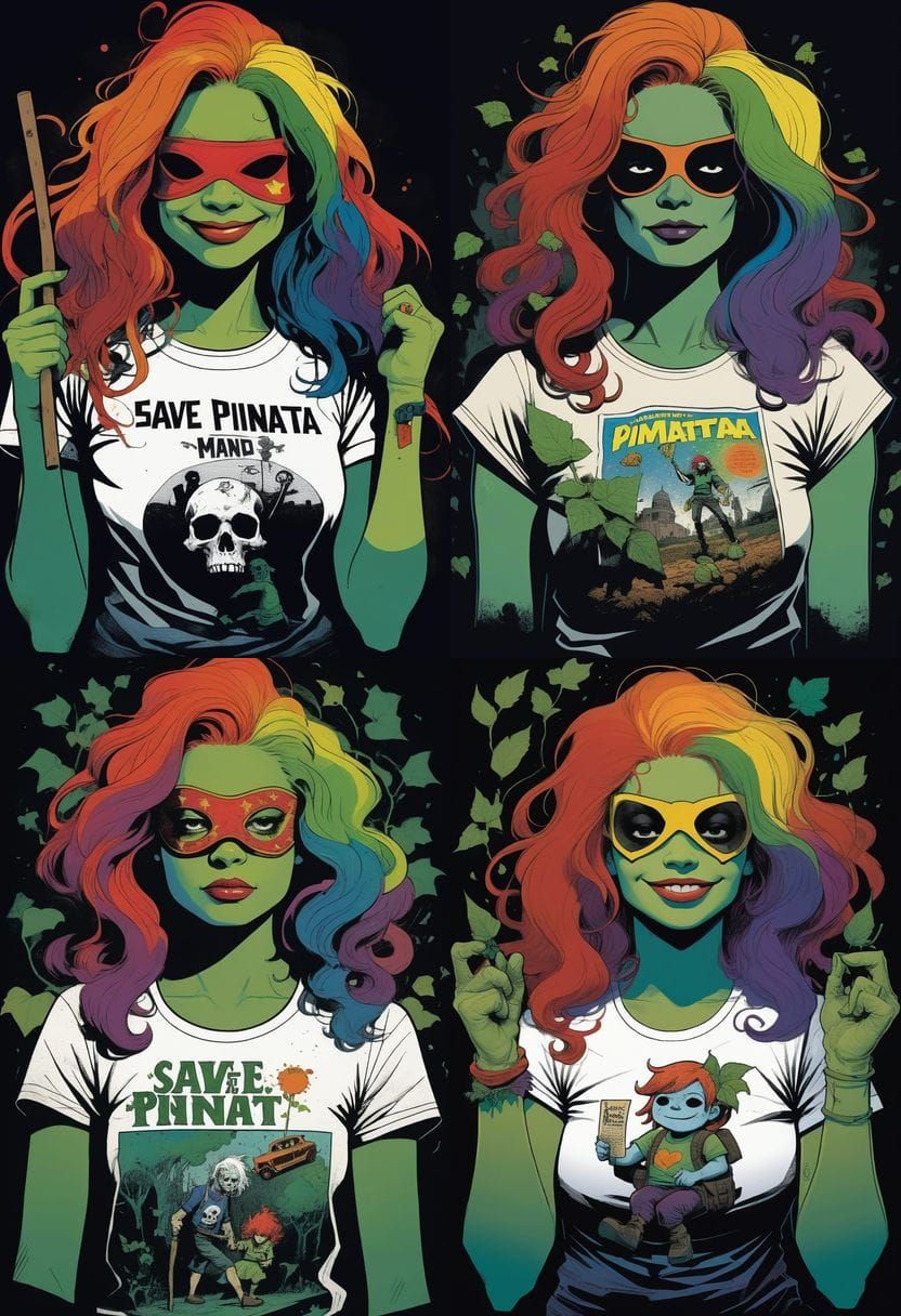 Rainbow-Haired Poison Ivy Portrait in Graphic Novel Style
