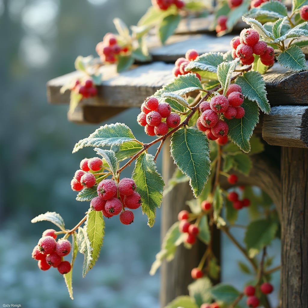 Frosted Berry Garland Canopy in Botanical Art Style