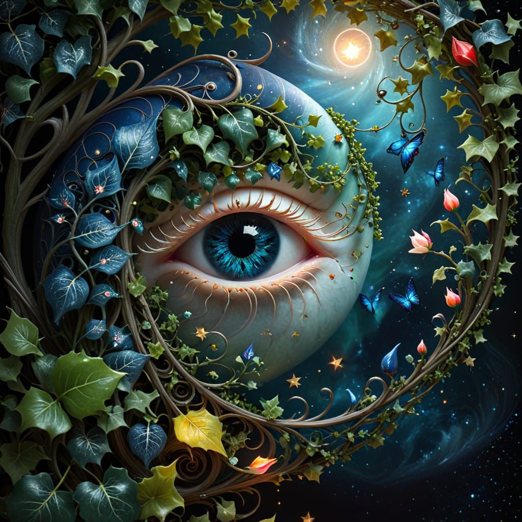 Starry Night with Vibrant Green Nautilus Curves