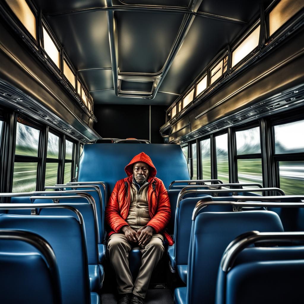 Single Passenger on Bus in Hyperrealistic Style