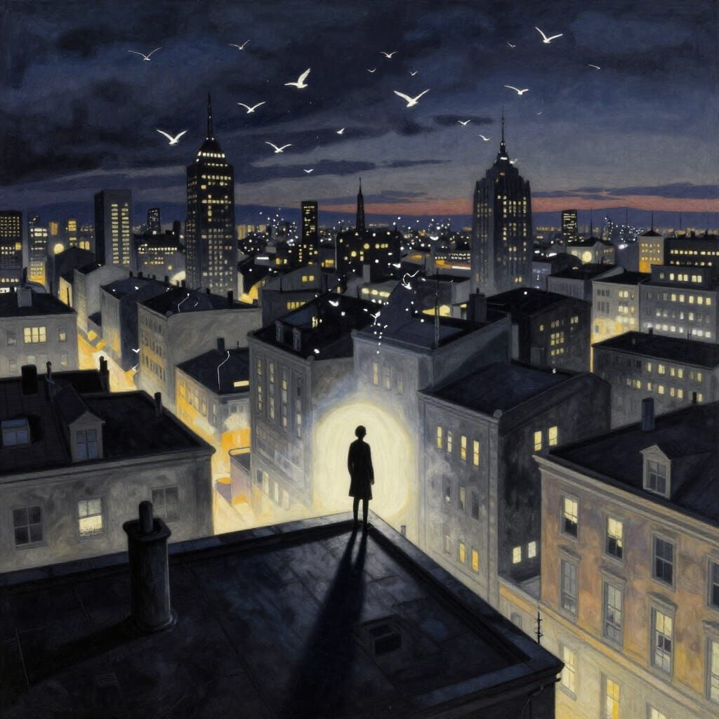 Surreal Cityscape at Twilight with Ethereal Light and Cosmic...