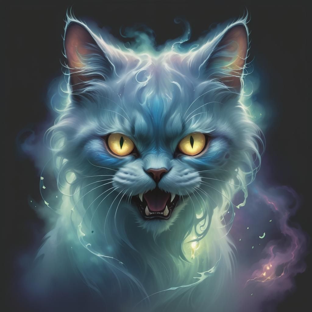 Ethereal Ghost Cat in Hyperdetailed Fantasy Style