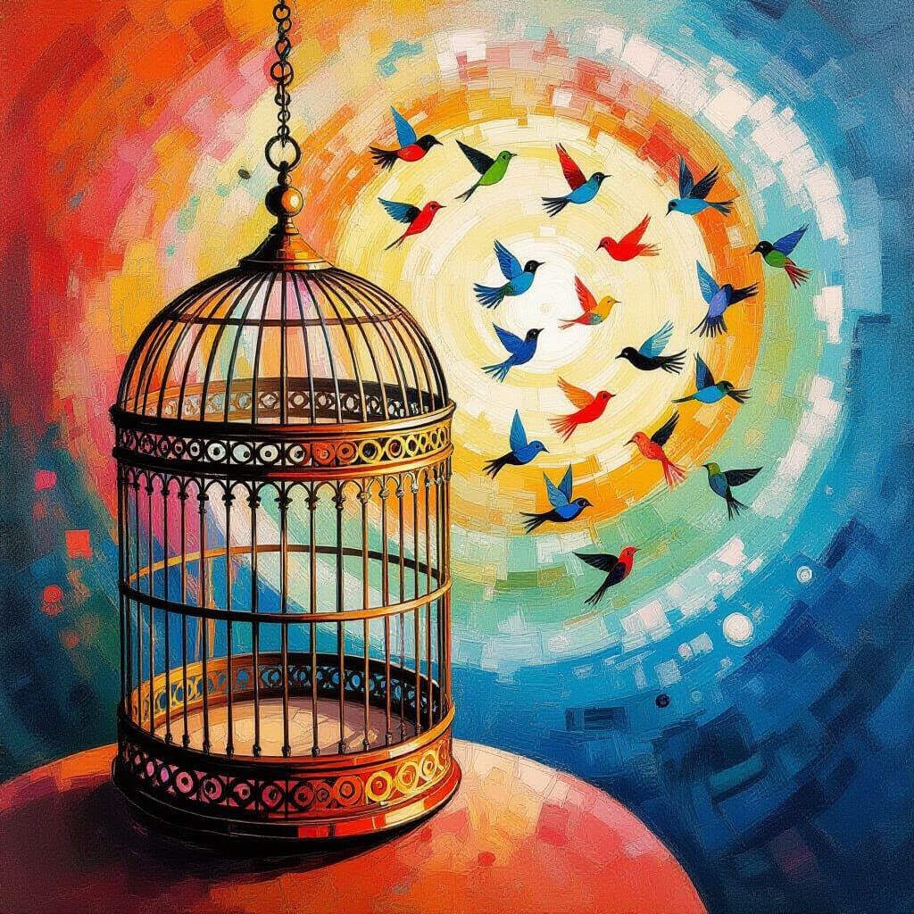 Freedom Birds Soar From Ornate Antique Cage