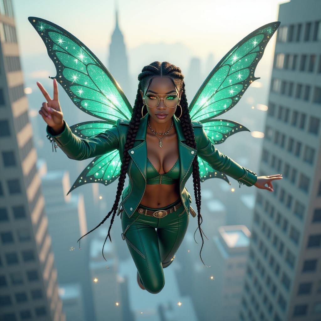 Cosmic Goddess Free Falling with Starlight Wings