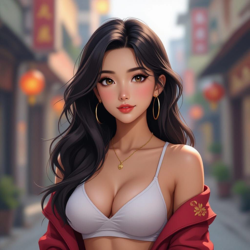 Anime Style Woman with Long Dark Hair