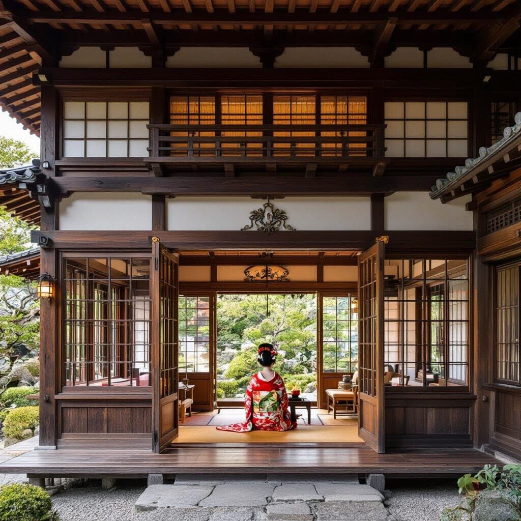Grand Japanese Geisha House in Photorealistic Style