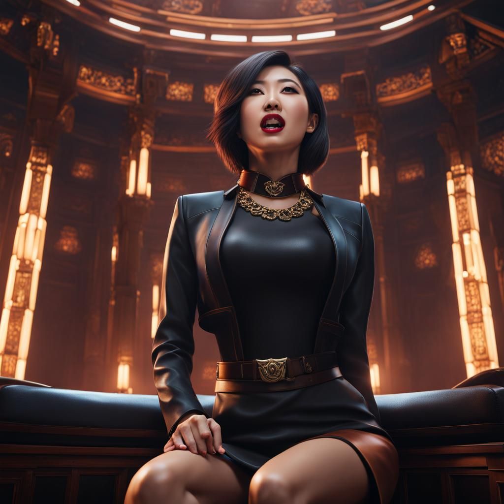 Asian Woman in Office Attire: Detailed Fantasy Art