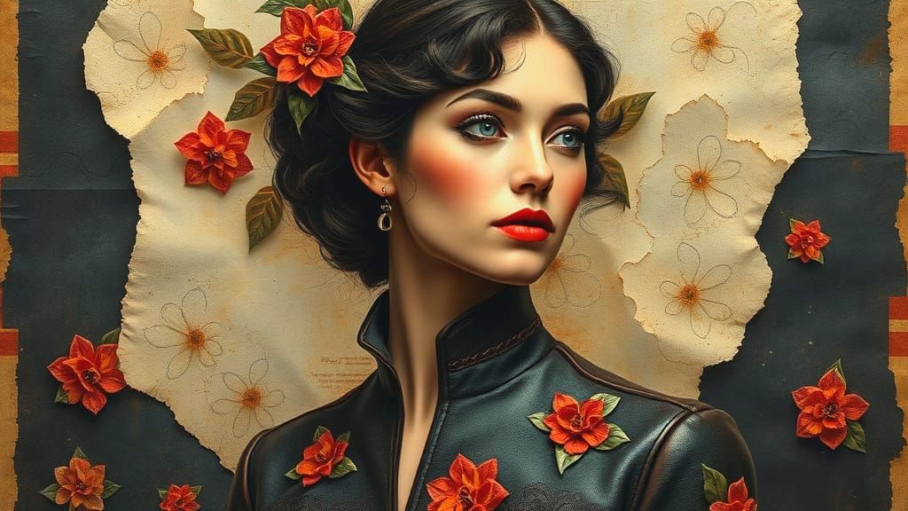 Ethereal Vintage Woman in Mixed Media Art