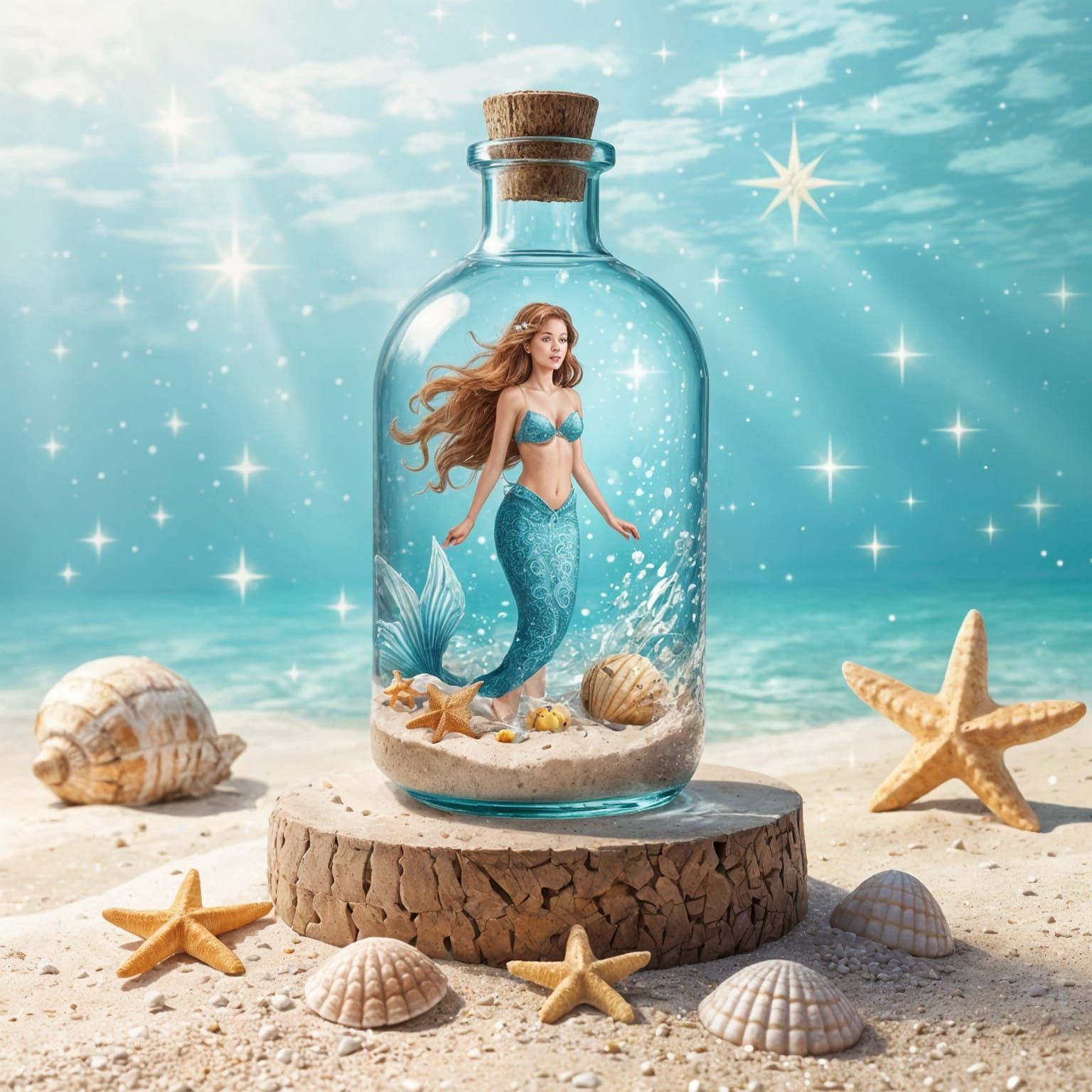 Enchanting Mermaid in a Bottle on Pedestal