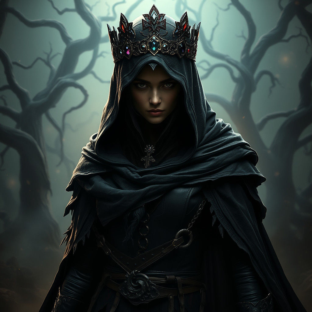 Crowned Assassin in Mystical Realm, as Digital Art