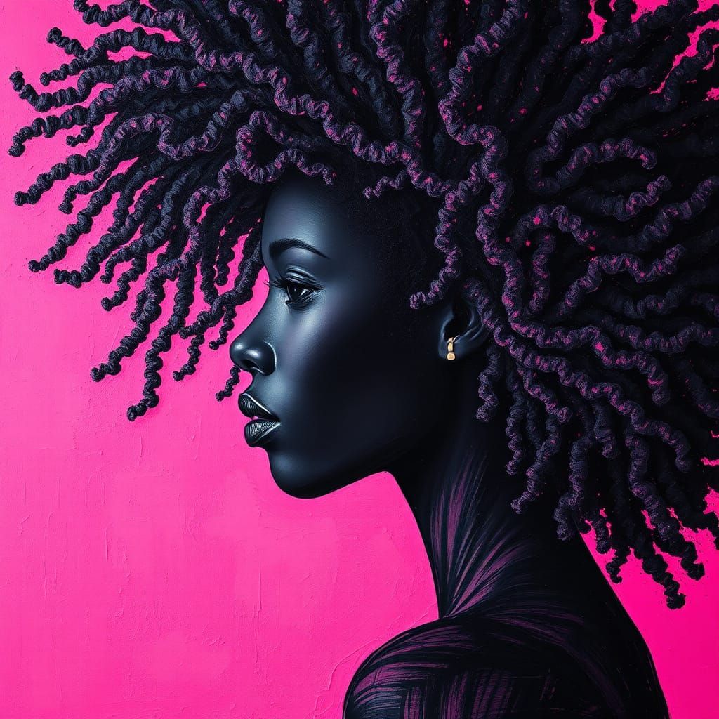 Silhouette: Woman in Pink and Black Impasto