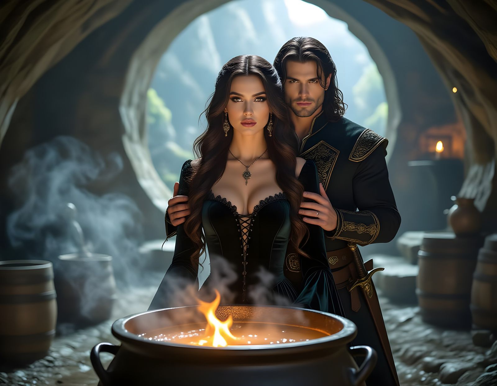 Witch and Prince in Ethereal Fantasy Cave