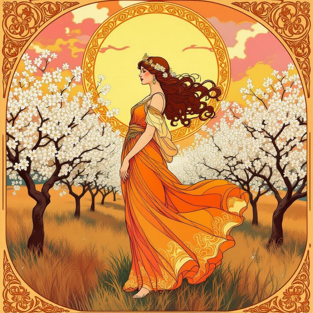 Orange Grove Goddess in Art Nouveau Style
