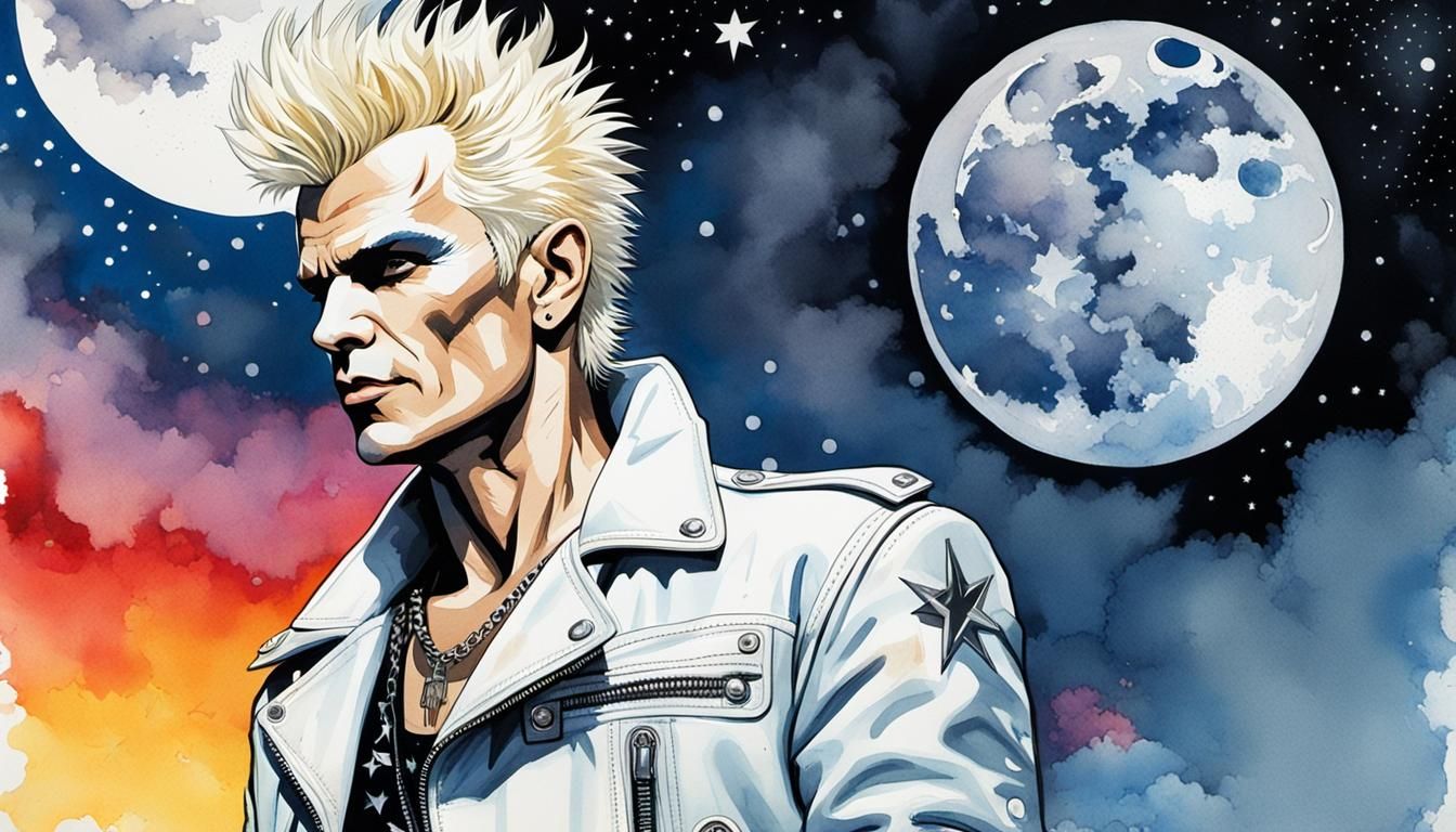 Billy Idol in Pop Art Style with Watercolor Wash