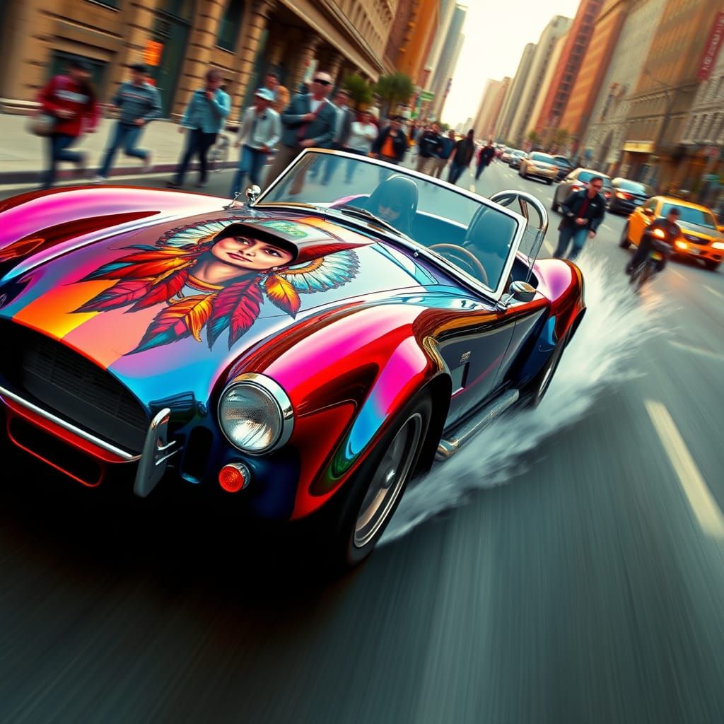 Rainbow Shelby Cobra Tears Through City Streets in a Freneti...