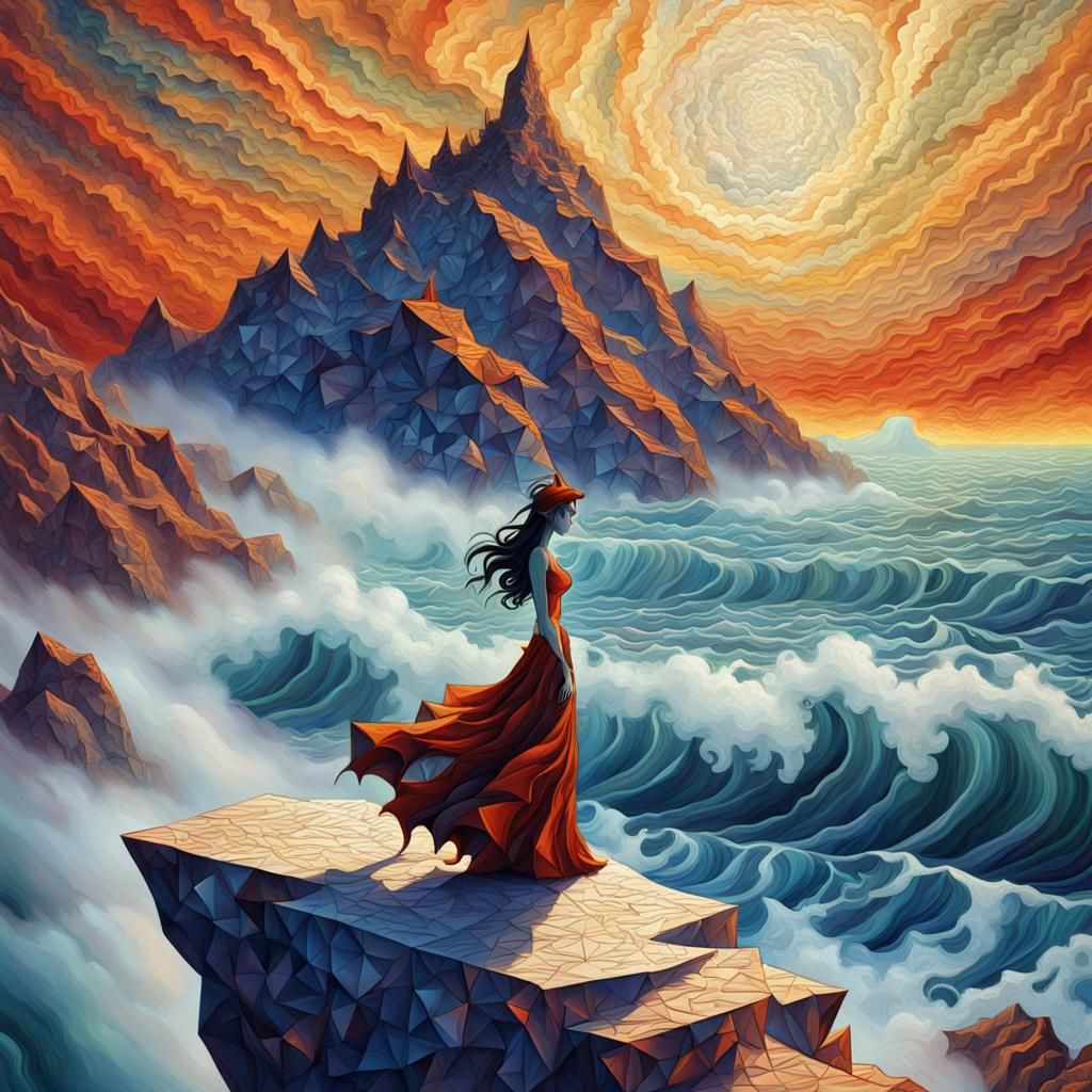 Goblin Queen on Seaside Cliff in Expressionist Style