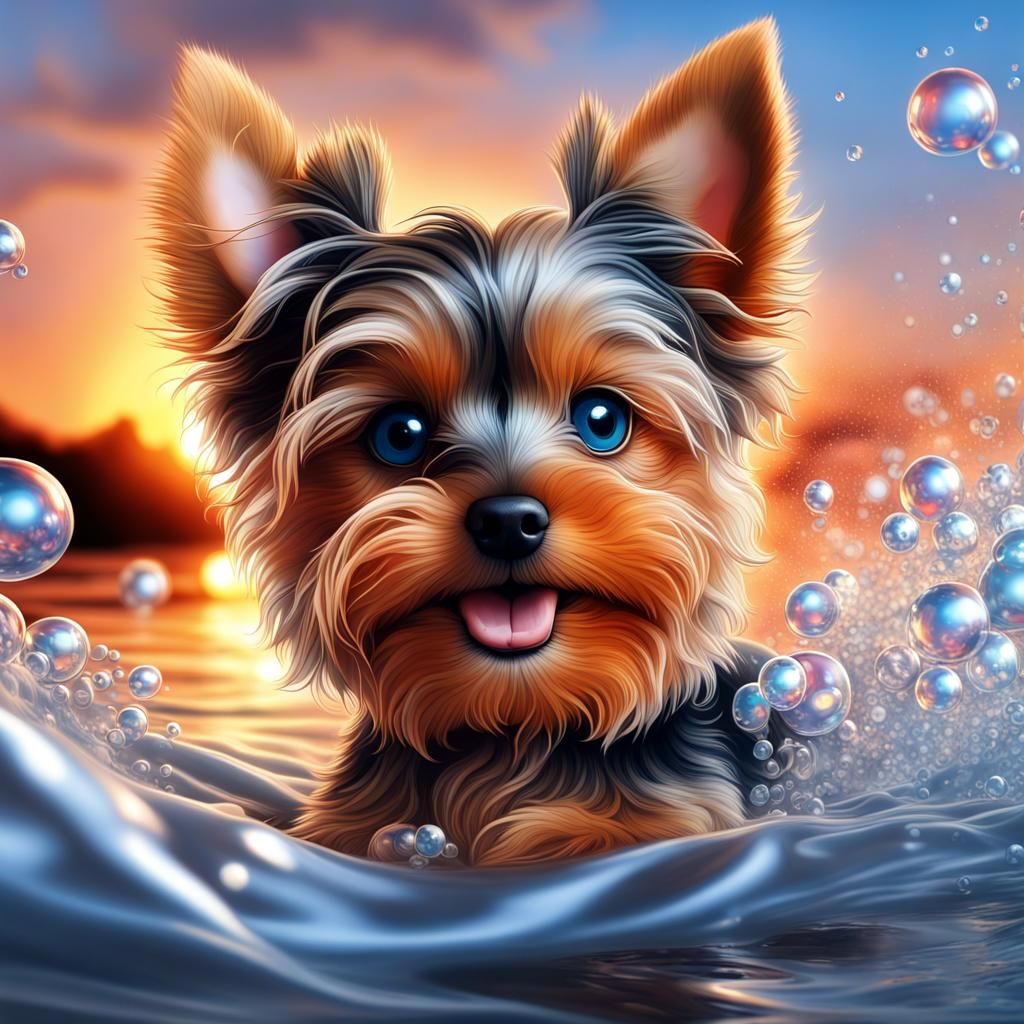 Hyperrealistic Yorkshire Terrier Puppy in Splash Art Style