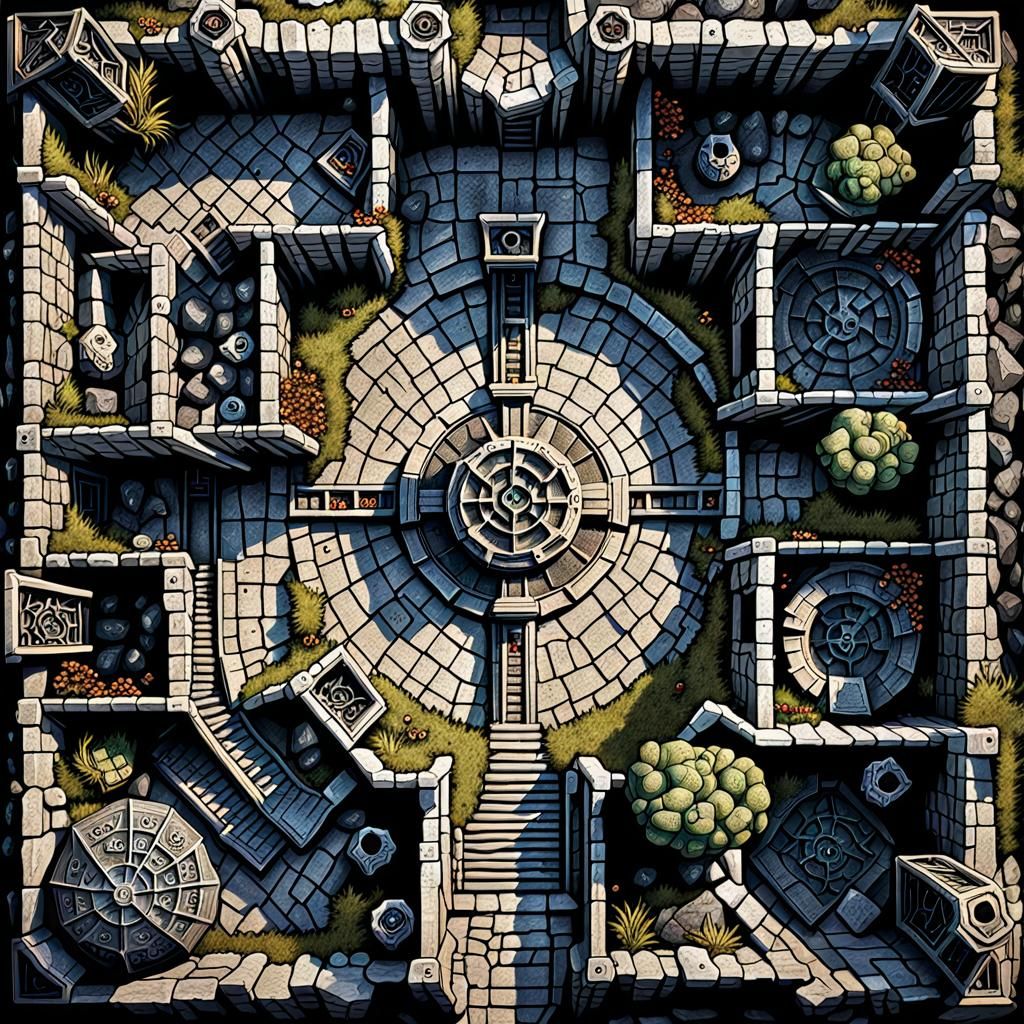 Grim, Detailed D&D Map of Ruined Dungeon