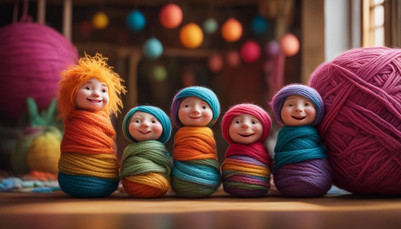 Yarn Childhood Characters: Maximalist 8K Photography
