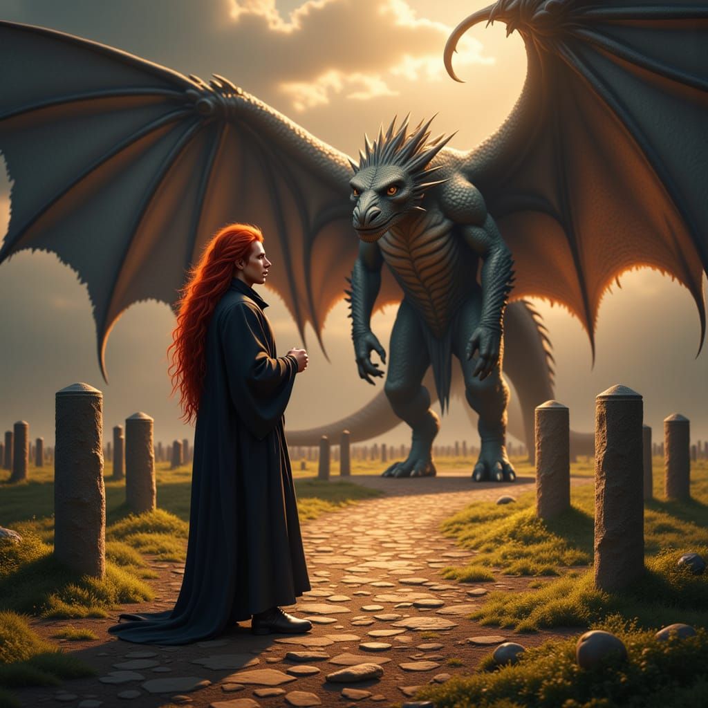 Sorcerer Conjures Dragon Amidst Ancient Stones