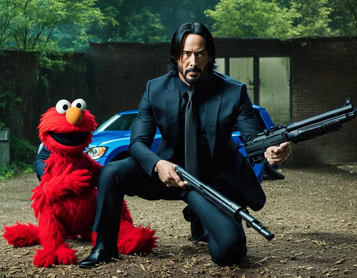 Elmo as John Wick, Cookie Monster Armed