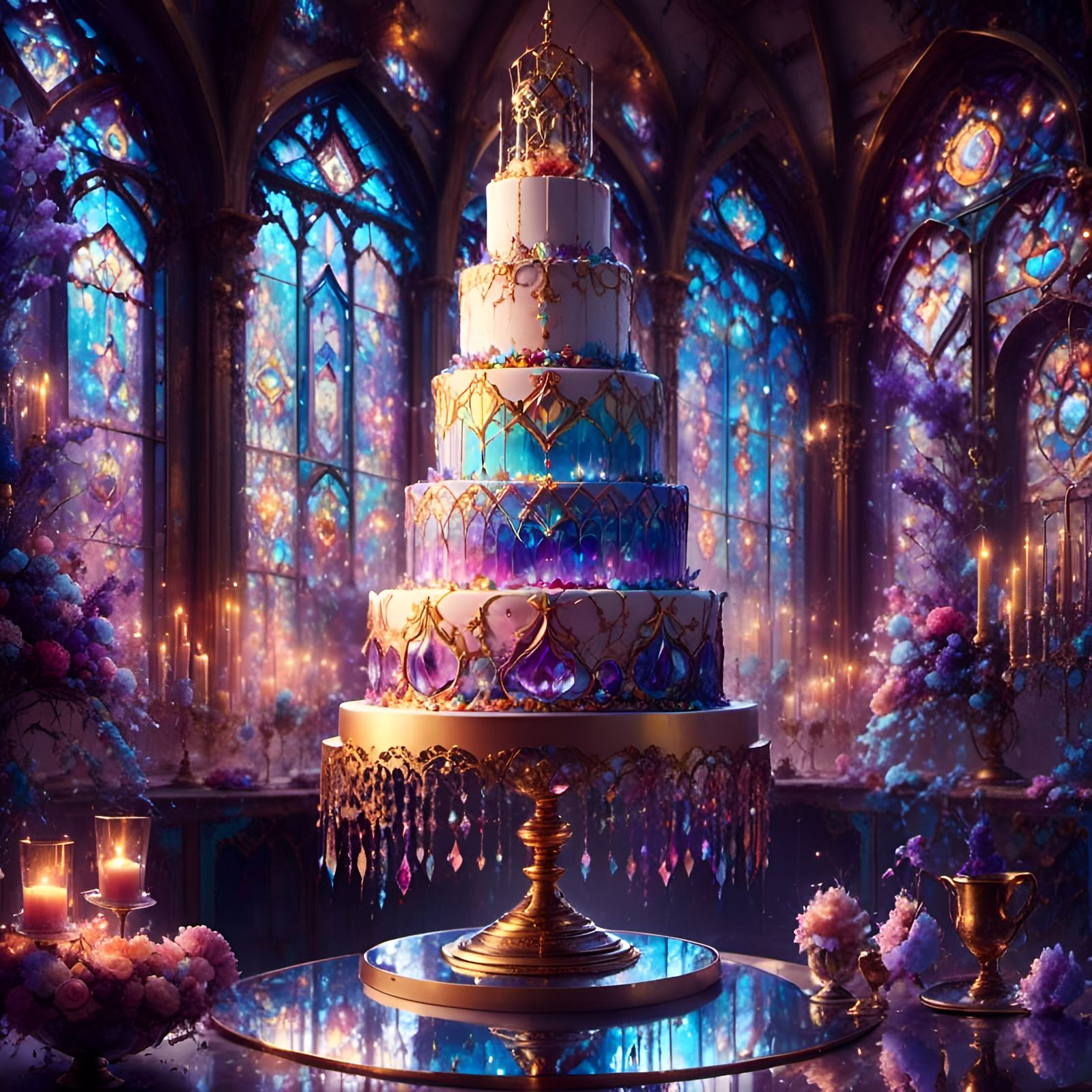 Stained Glass Wedding Cake in Digital Fantasy Style