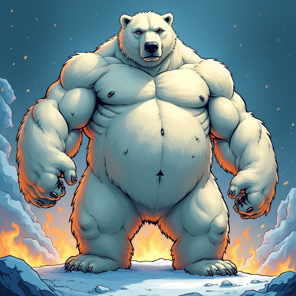 Strong Polar Bear with Six Pack in Comic Art Style