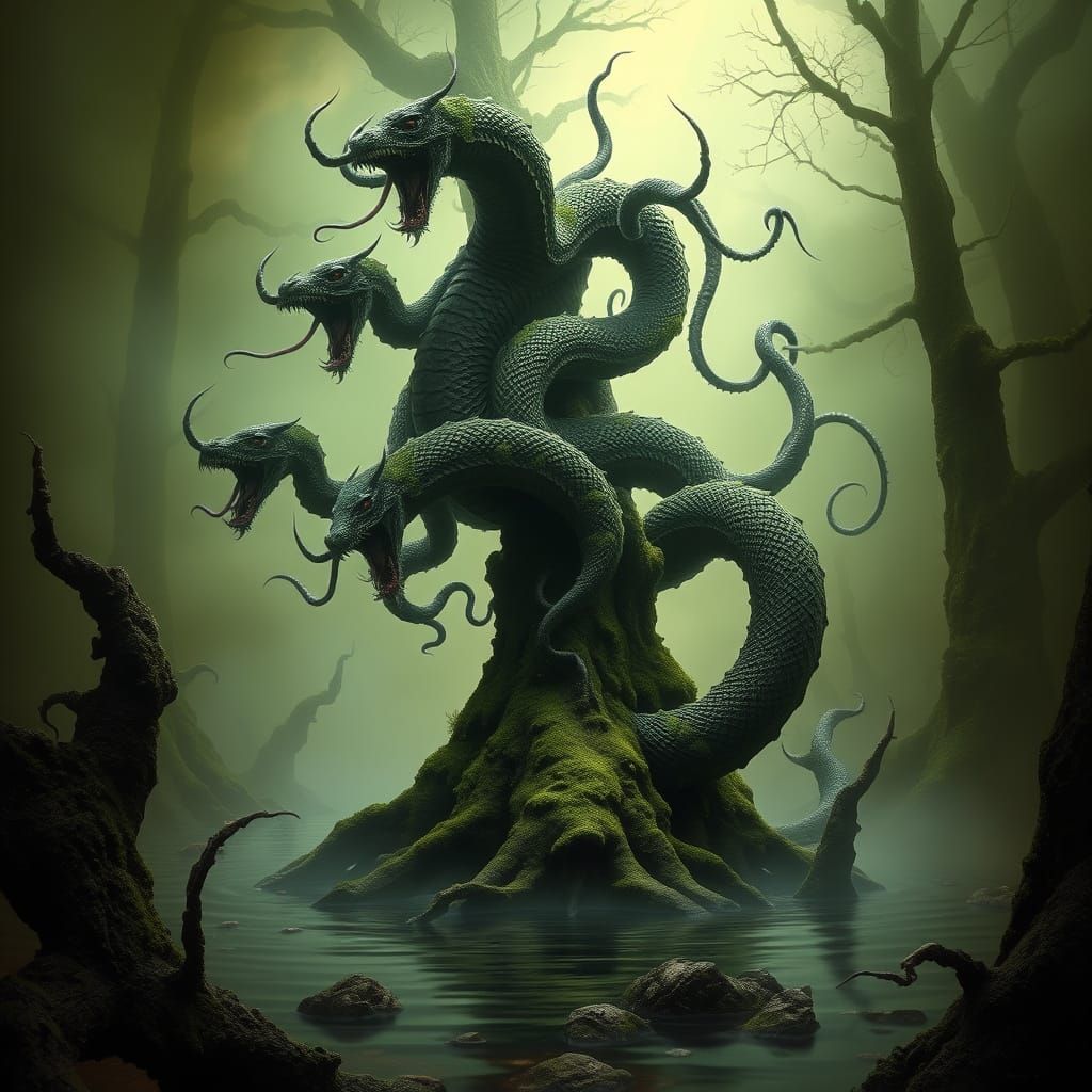 Mystical Primordial Serpent Rises from Dark Swamp