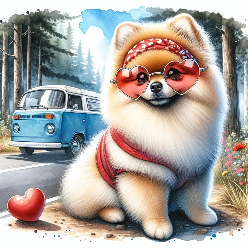 Whimsical Watercolor Pomeranian in Splendid Splash Art