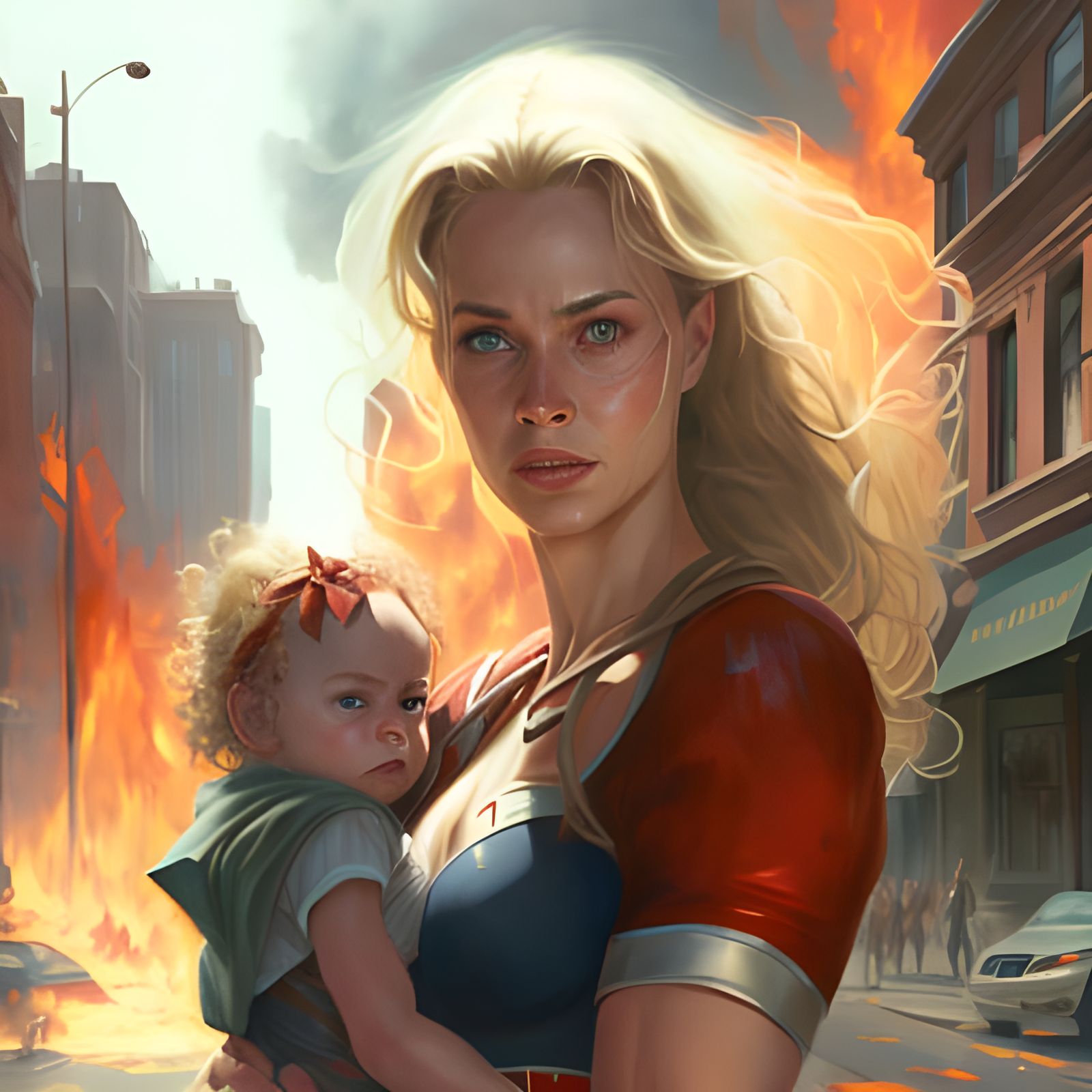 Supergirl Rescues Baby from Fire, High Concept Art