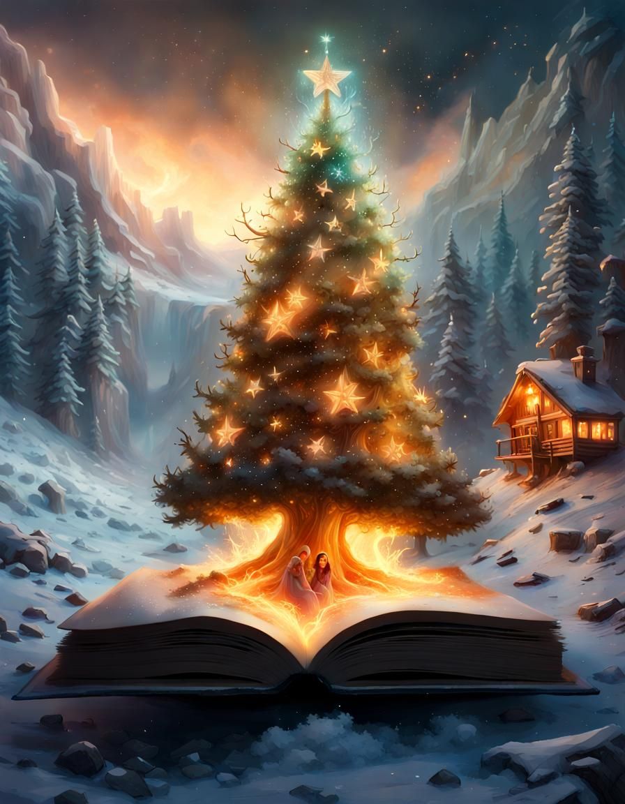 Fiery Christmas Tree in Fantasy World